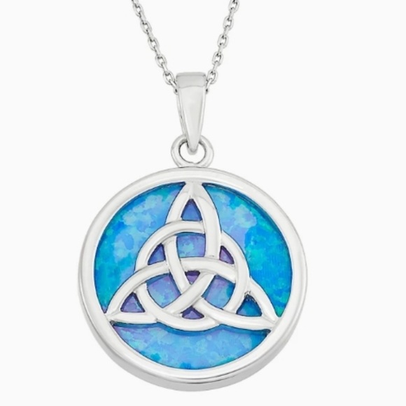 Blue Opal Triquetra Sterling Silver Necklace - Picture 5 of 6